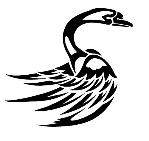 Attractive black-ink tribal swan tattoo design