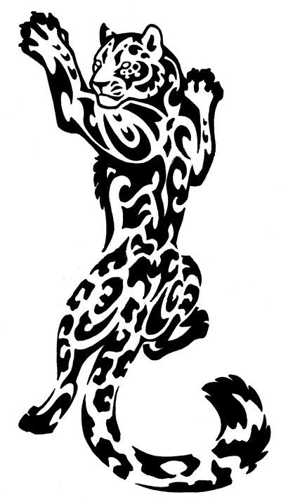 Attractive black-line crawling leopard tattoo design