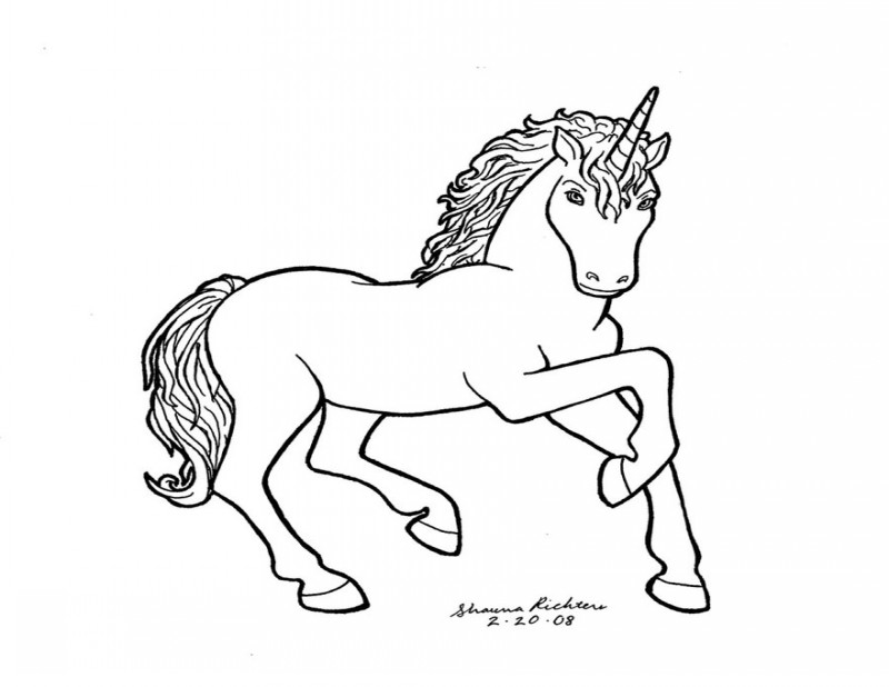 Attractive black-line unicorn tattoo design by Ginger Sketches
