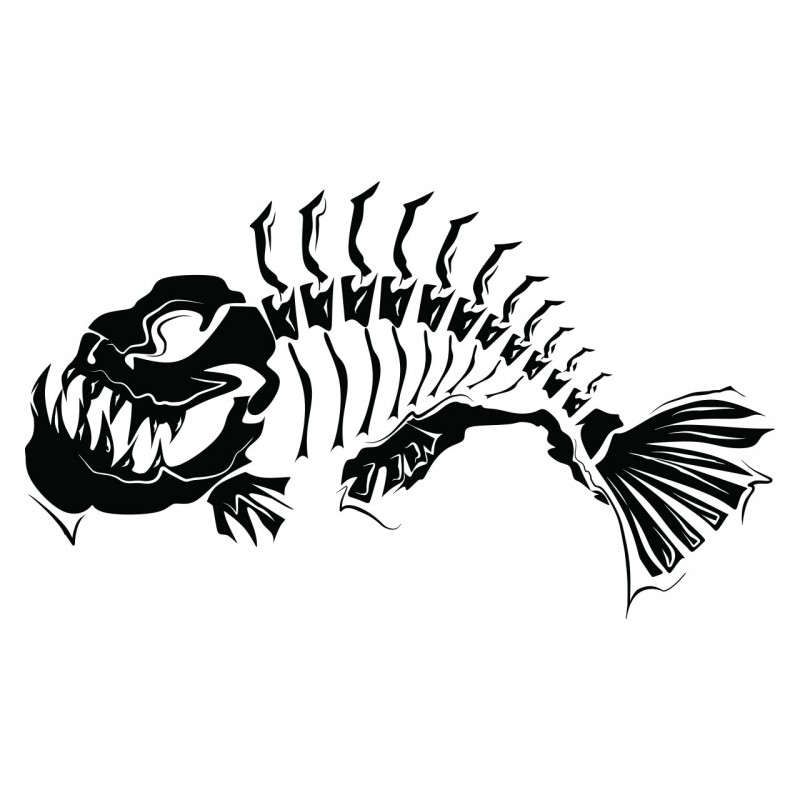 Attractive blak sharp-ribs fish skeleton tattoo design