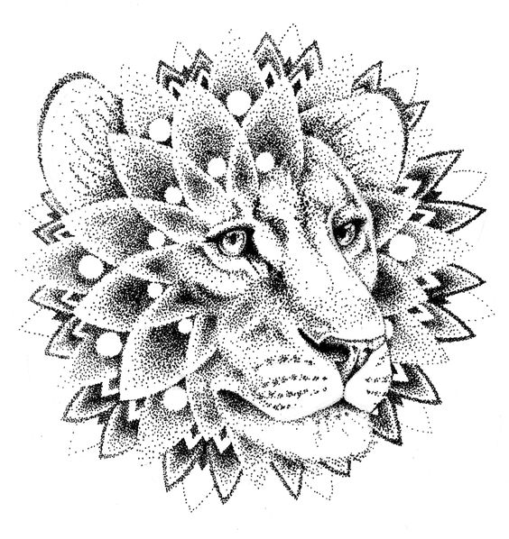 Attractive dotwork mandala lion tattoo design