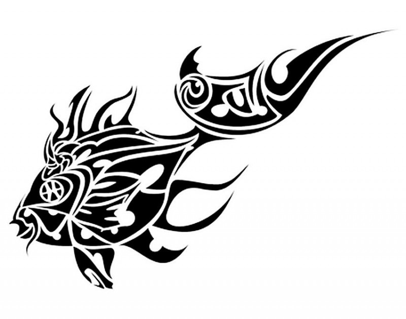 Attractive flash tribal fish swimming down tattoo design