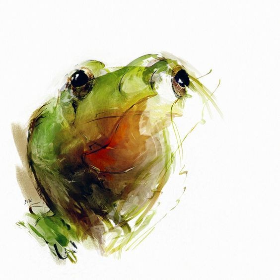 Attractive green watercolor frog portrait tattoo design