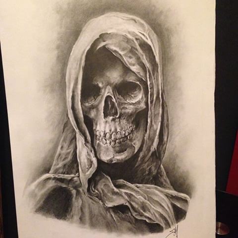 Atraente desenho de tatuagem de retrato de morte feminina de tinta cinza