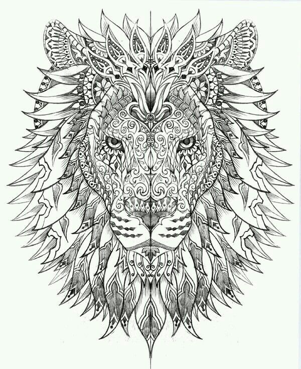Attractive grey patterned lion face tattoo design