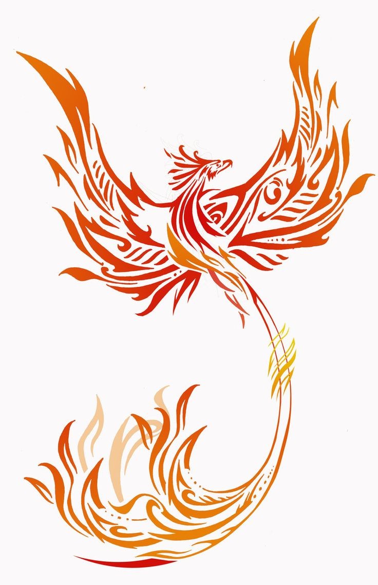 Attractive orange-and-yellow tribal-style phoenix tattoo design