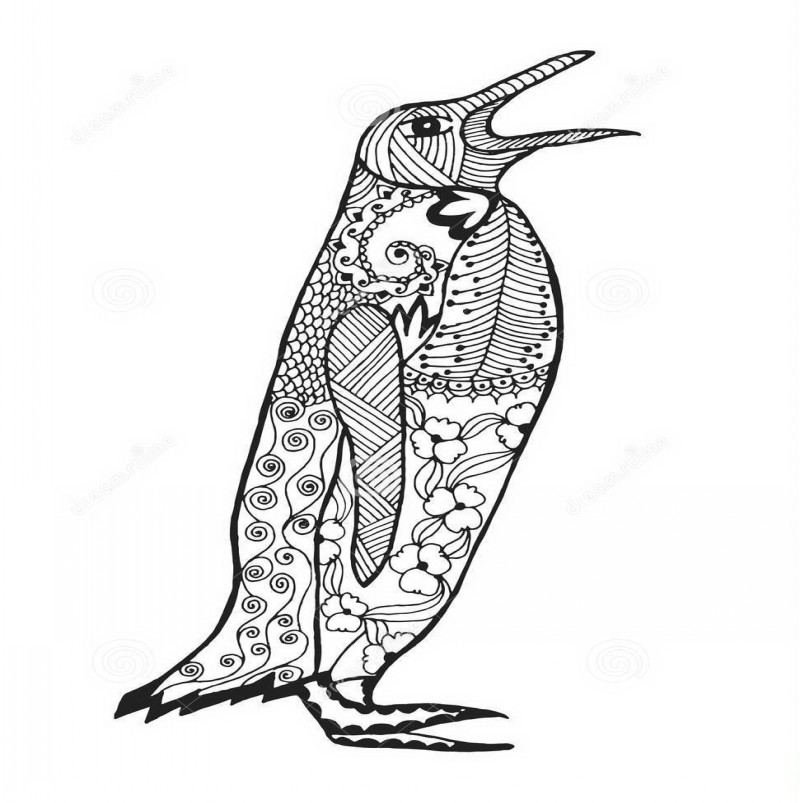 Attractive ornamented penguin standing in profile tattoo design