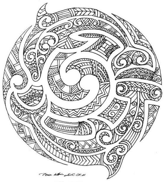 Attractive outline polynesian-style dolphin and hummer fish circle tattoo design