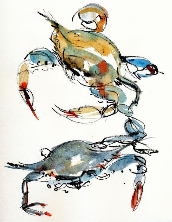 Attractive pale watercolor crab couple tattoo design