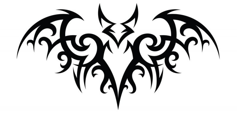 Attractive tribal bat with bonny curled wings tattoo design