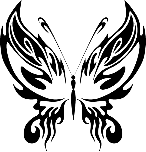 Attractive tribal butterfly with flame elements tattoo design