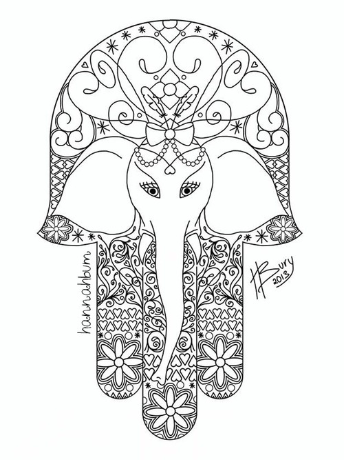 Attractive uncolored elephant hamsa tattoo design