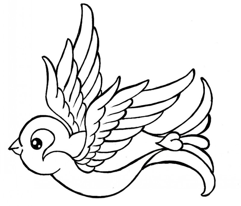 Attractive uncolored sparrow flying forward tattoo design