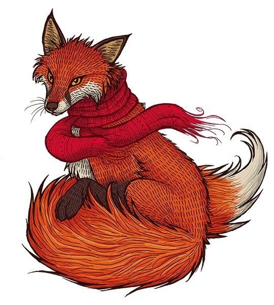 Autumn fox in red scarf tattoo design