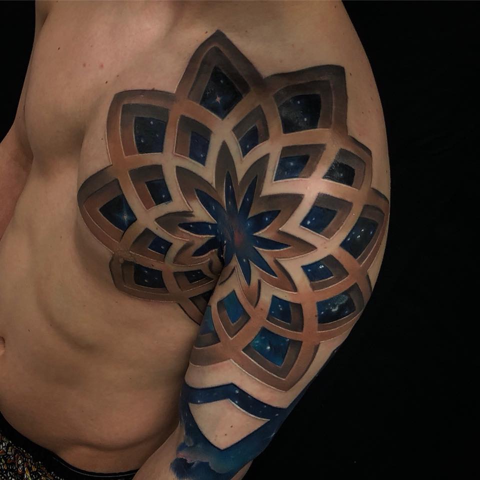 Awesome 3d style pattern on chest and shoulder