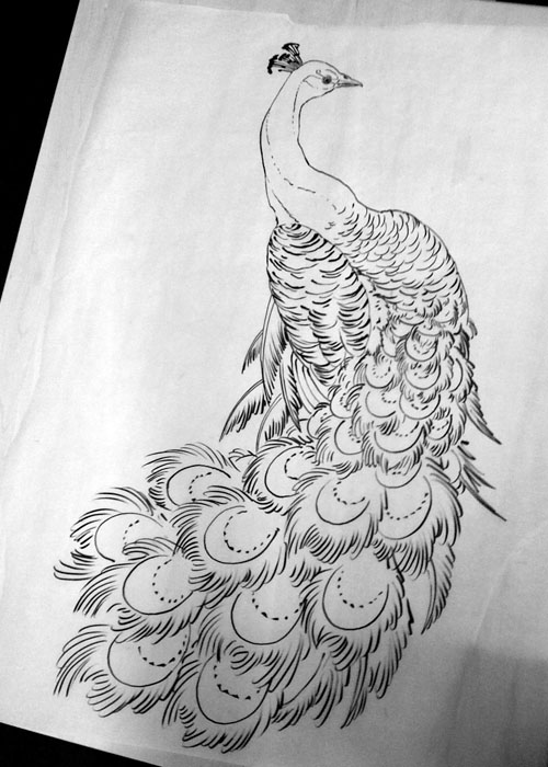 Awesome big-tailed peacock tattoo design