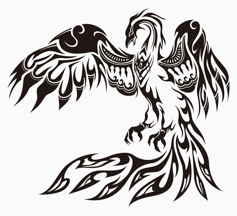 Awesome blac-ink tribal phoenix tattoo design by Takihisa