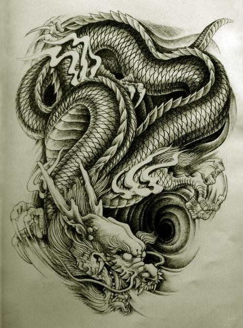 Awesome black-and-white chinese dragon tattoo design