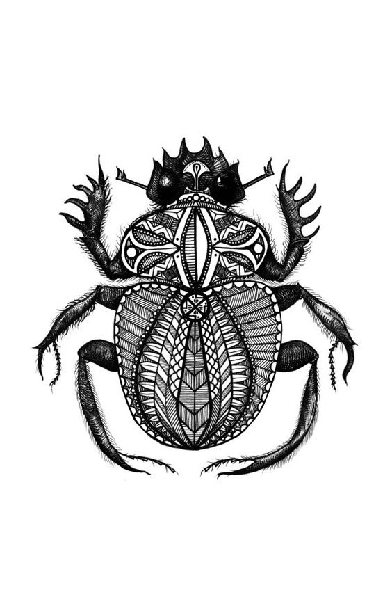 Awesome black-and-white ornate bug tattoo design