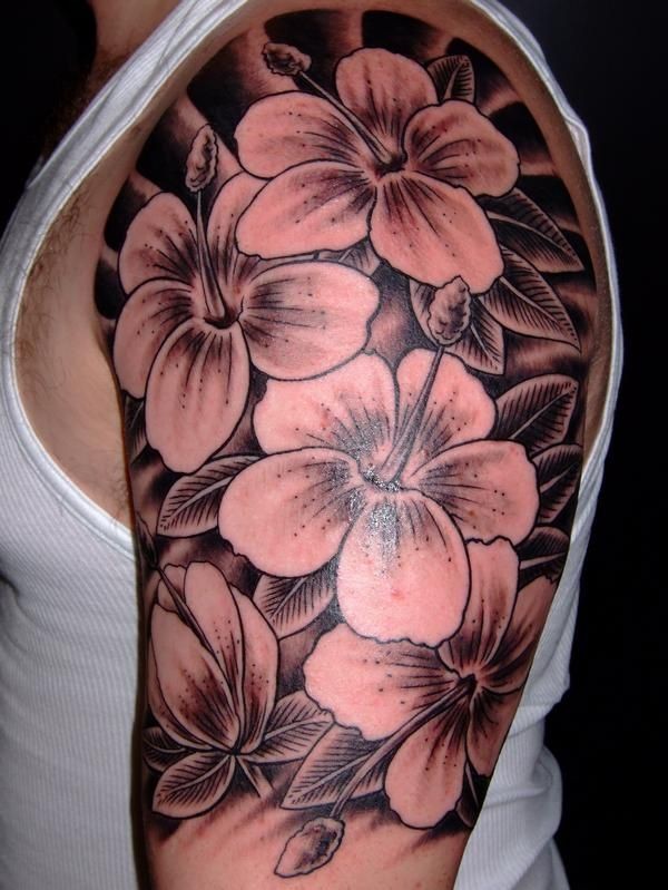 Awesome black-ink flowers tattoo for men on upper arm