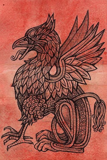 Awesome black-ink patterned griffin silhouette tattoo design