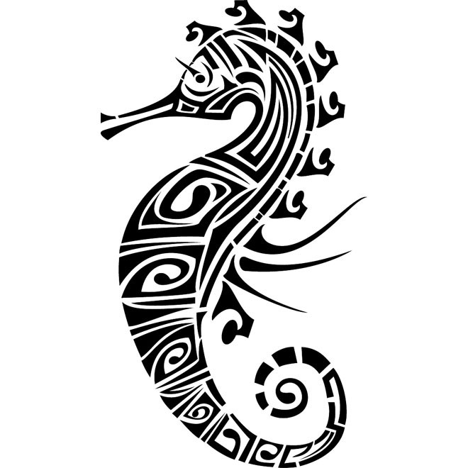 Awesome black-ink seahorse with original print tattoo design