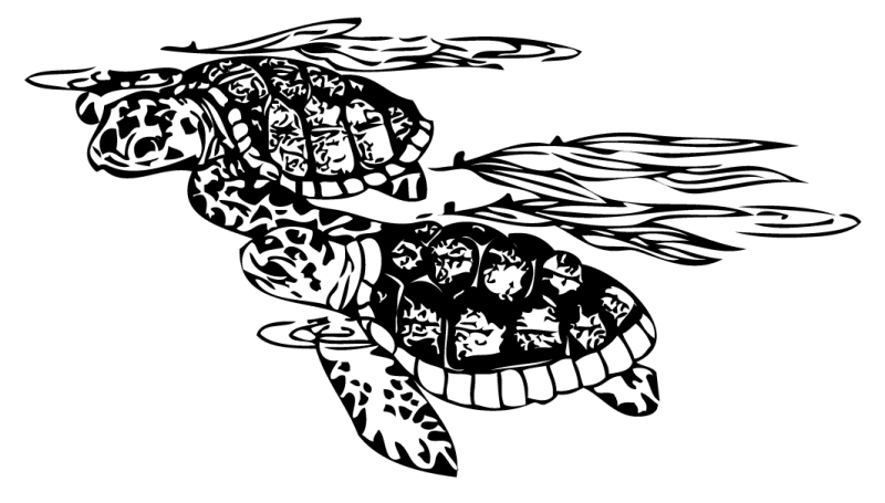 Awesome black-line swimming turtle couple tattoo design