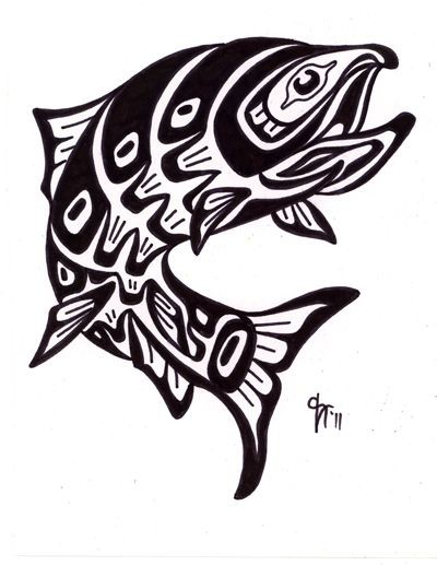 Awesome black-line tribal fish tattoo design