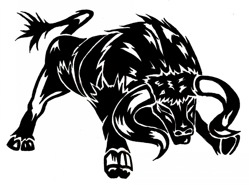 Awesome black bull ready for fight tattoo design