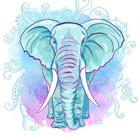 Awesome blue elephant and indian patterns tattoo design