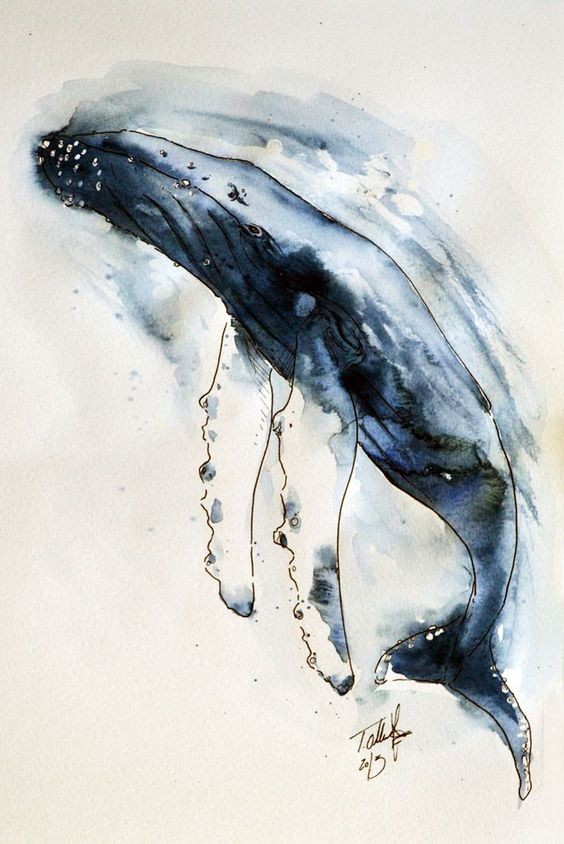 Awesome blue waterolor whale tattoo design