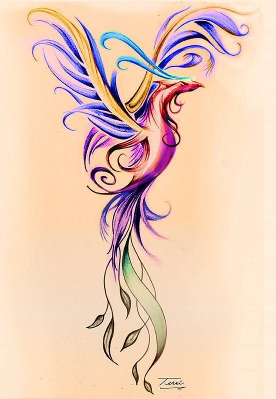 Awesome colorful flying phoenix tattoo design