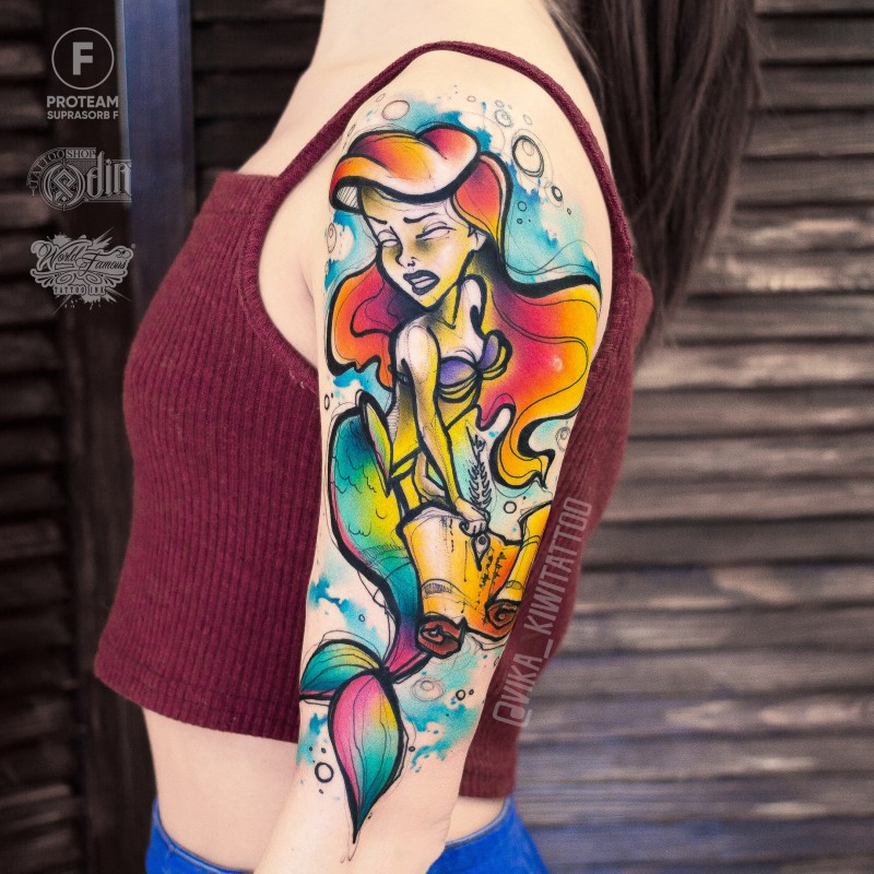 Awesome girly mermaid tattoo on shoulder
