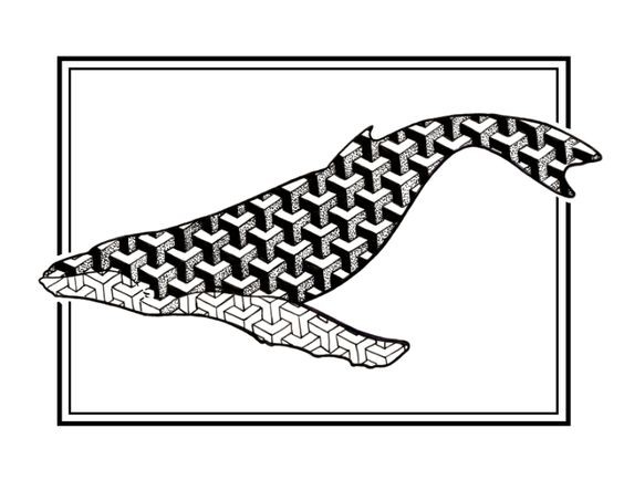 Awesome grey-and-black geometric-ornamented whale tattoo design