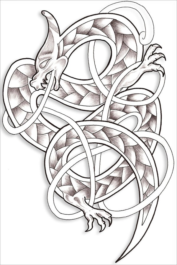 Awesome grey-ink celtic dragon tattoo design