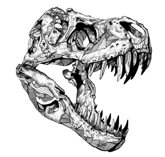 Awesome grey rawring dinosaur skull tattoo design