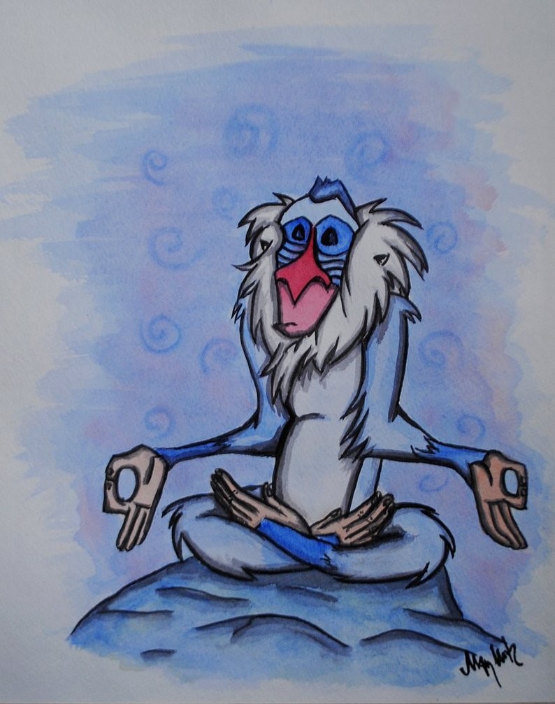 Awesome meditating baboon in blue colors tattoo design by Rawrsatmary