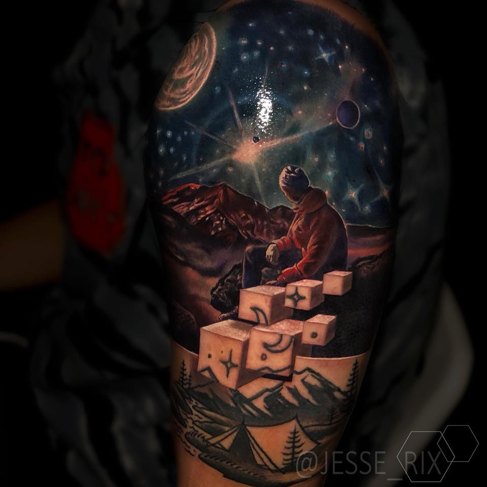 Awesome night sky tattoo on shoulder