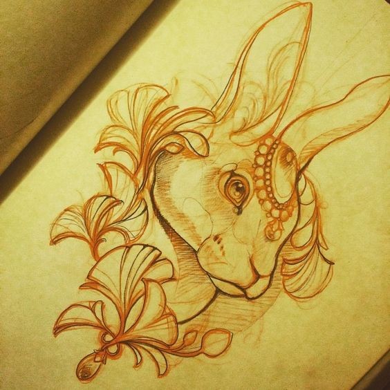Awesome orange-ink gen-decorated animal portrait tattoo design