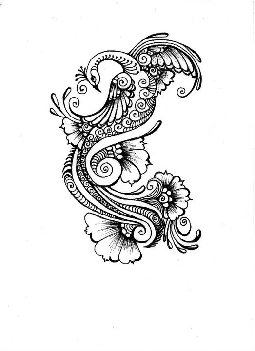 Awesome ornate henna peacock tattoo design