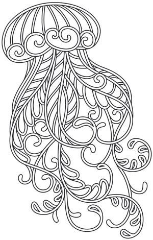 Awesome outline jellyfish with swirly leaf pattern tattoo design