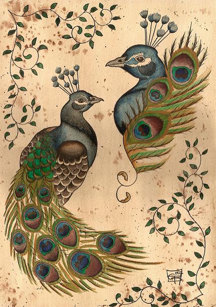Awesome peacocks tattoo design by Scarlet Hel