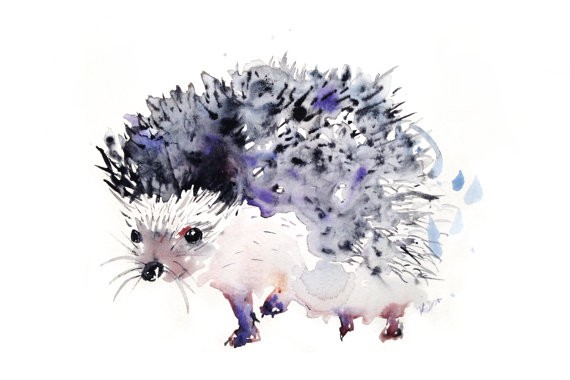 Awesome purple hedgehog in watercolor style tattoo design