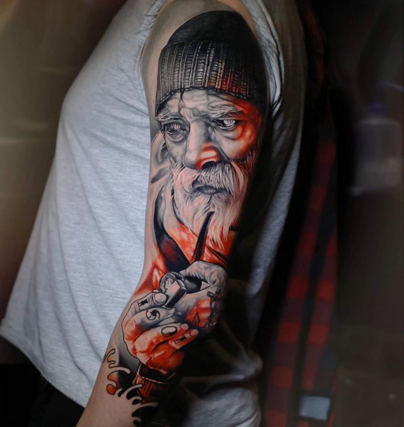 Awesome realistyc sailor tattoo on arm