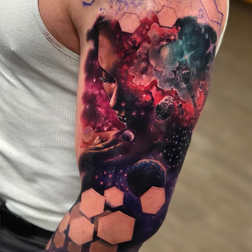 Awesome space theme tatoos with 3d styled hexagons