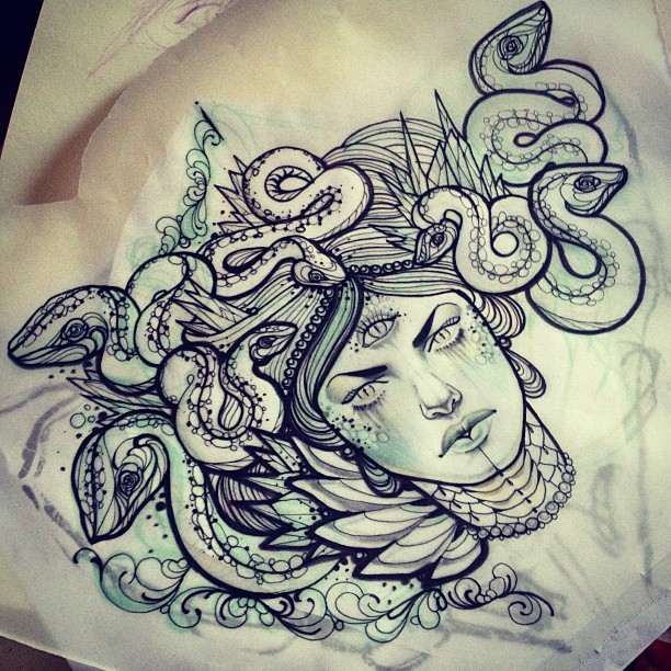 Awesome three-eyed medusa gorgona tattoo design