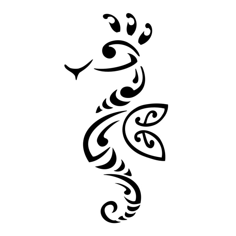Awesome tribal seahorse with topknot and wings tattoo design