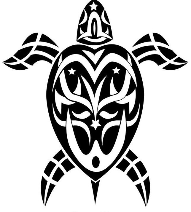 Awesome tribal turtle with small stars patterns tattoo design