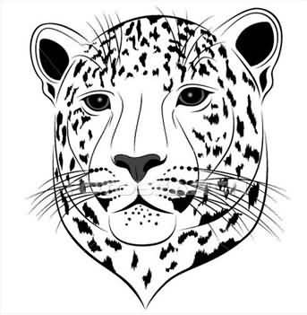 Awesome uncolored grey-eyed leopard portrait tattoo design