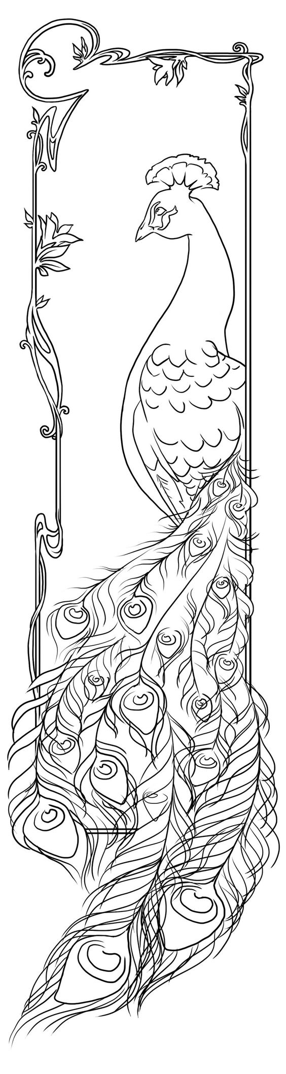 Awesome uncolored peacock in a frame tattoo design